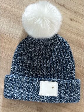 Kids Knit Pom Beanie - Blue with White Pom
